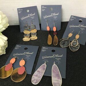 NWT Universal Threads Set of 5 Pairs Earrings Semi Precious Stones Nickel Free